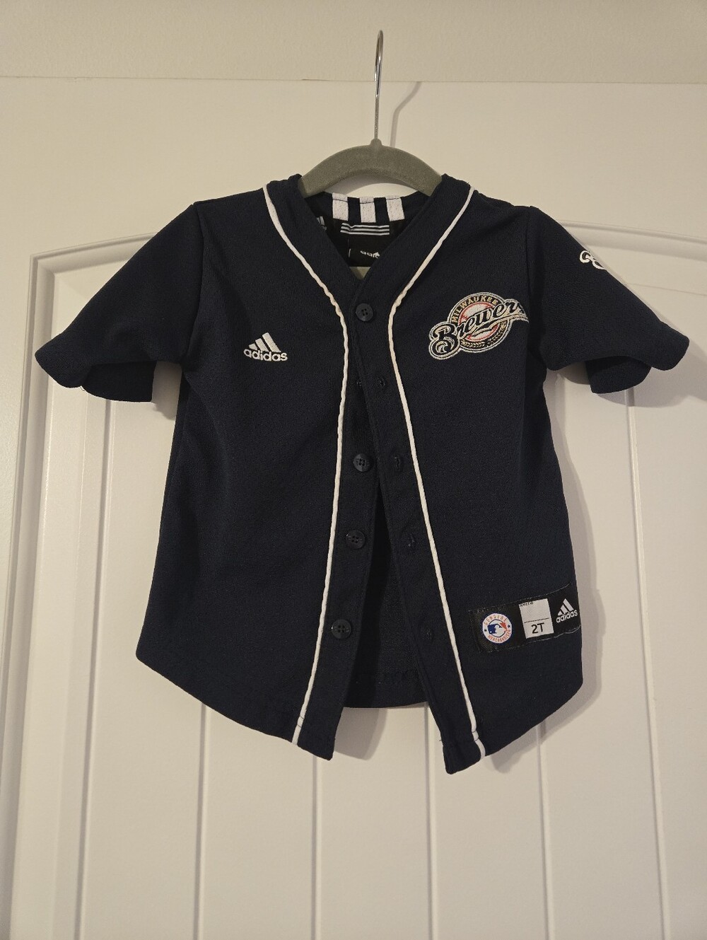 Adidas Kids Navy and White Brewers "BRAUN" Baseball Jersey